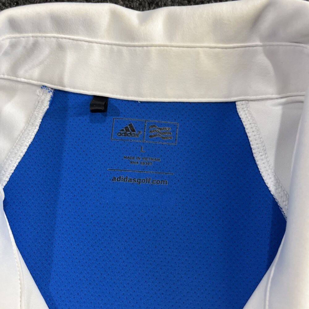 Adidas Golf Adizero Mens Large White Blue Short Sleeve Polo Shirt Z70815 - Picture 2 of 12
